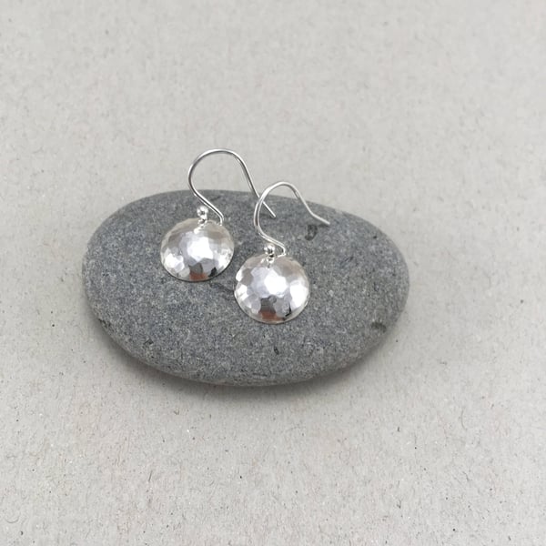 Hammered Silver Dome Drop Earrings