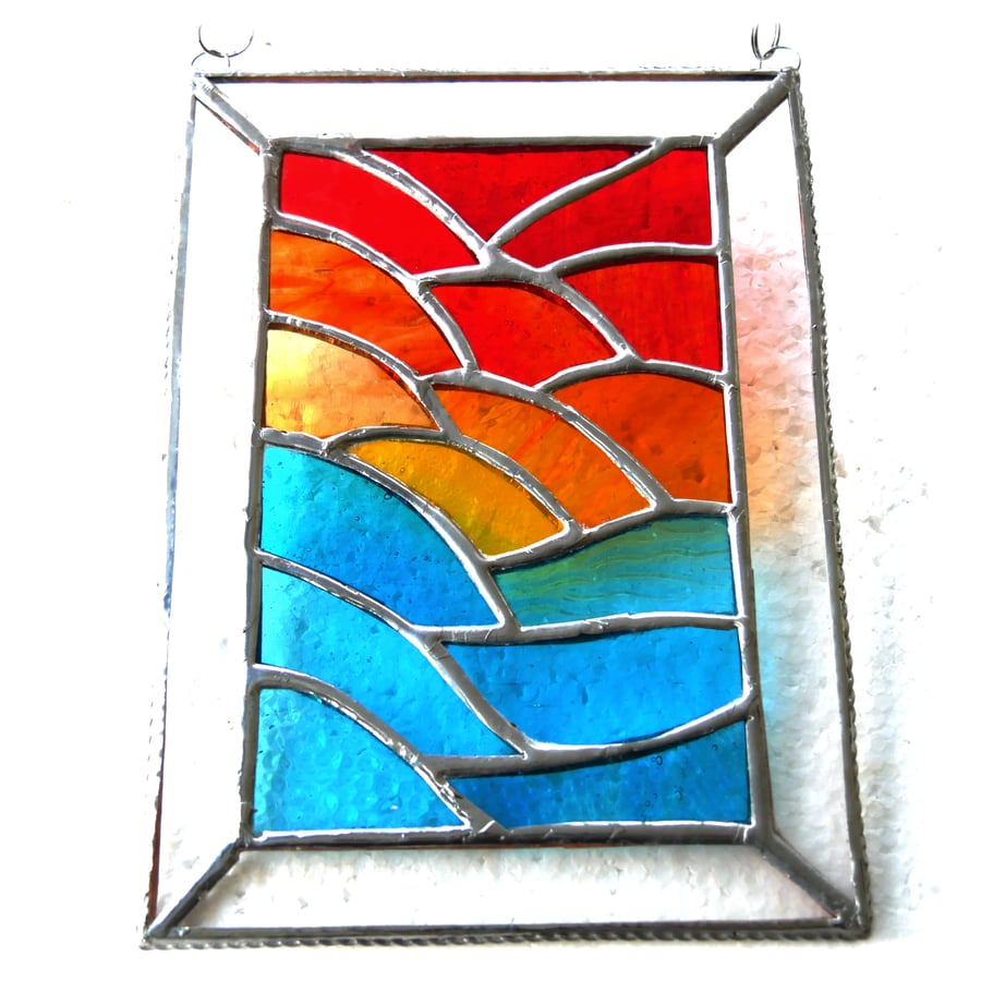 Stained Glass Suncatcher Sunset Ripples Handmade Sea Waves 