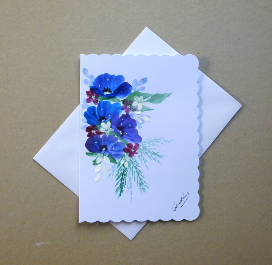 original art hand painted floral blank card ( ref FA52 J3 )