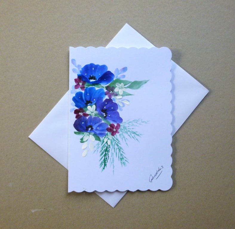 original art hand painted floral blank card ( ref FA52 J3 )