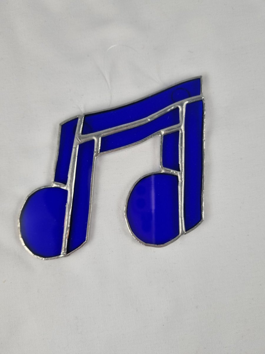 603 Stained Glass blue double note - handmade hanging decoration.