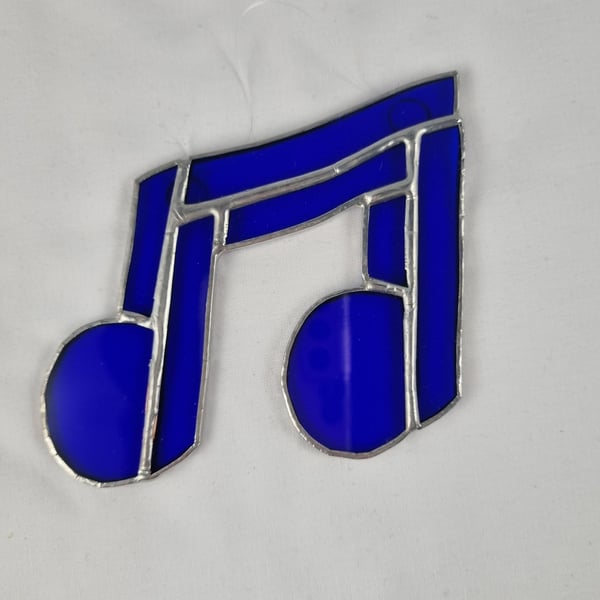 603 Stained Glass blue double note - handmade hanging decoration.