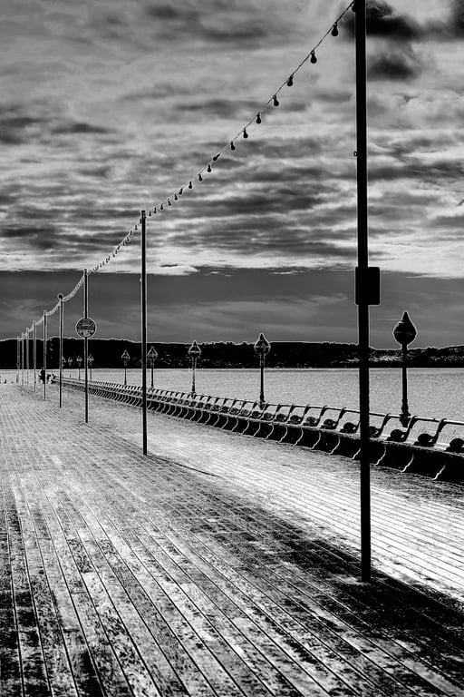 Print Torquay Pier Black and White Picture 12x8 Devon