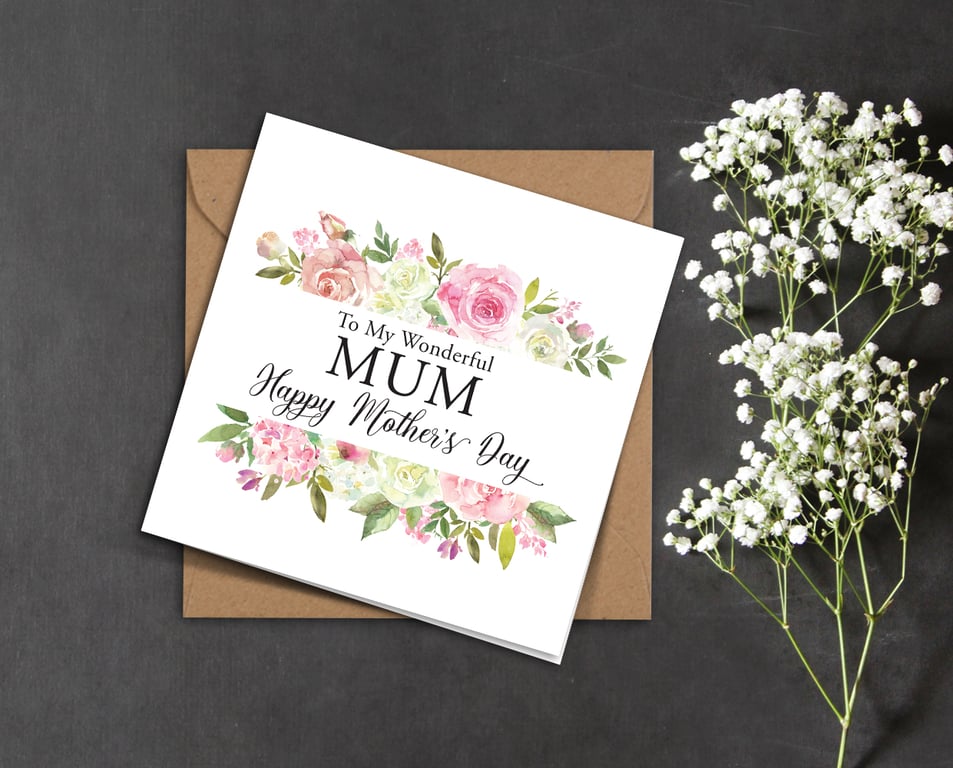 Pink and white roses MOTHERS DAY card to my wonderful MUM, Mam Nan Nanna