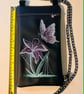 Embroidered Butterfly Crossbody Bag – Black Vinyl – Purple Butterfly & Flower  - Image 3