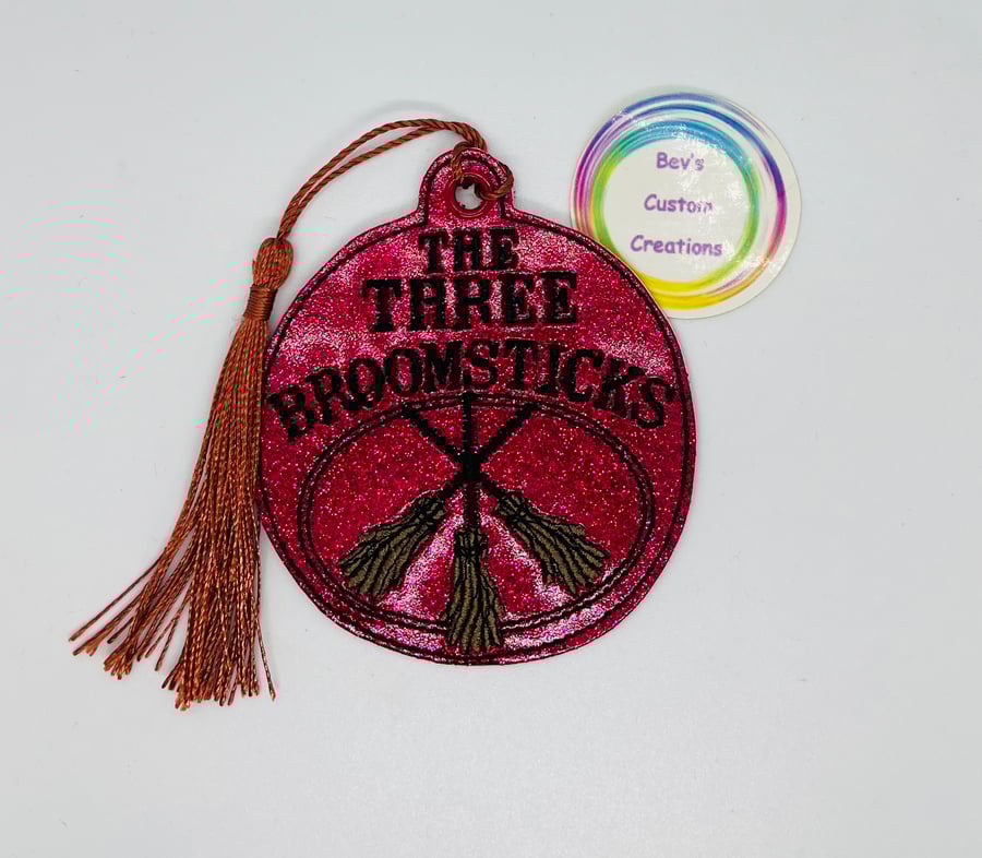 witch broom stick, Embroidered Bookmark,  