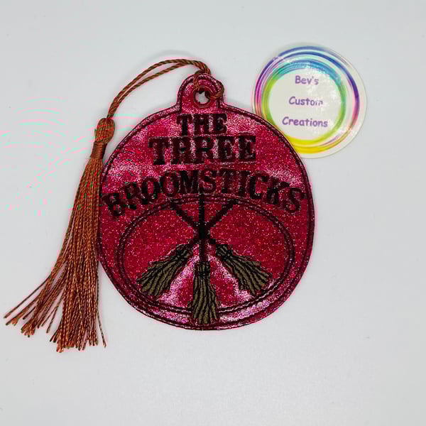witch broom stick, Embroidered Bookmark,  