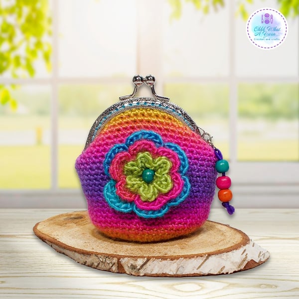 Multicoloured crochet boho coin purse