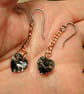 Dark Grey Black Swarovski Chrystal heart drop earrings  Rose gold revere  - Image 1