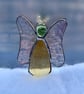 Stained Glass Flutterby Fairy - Translucent amber body with clear irridised wing