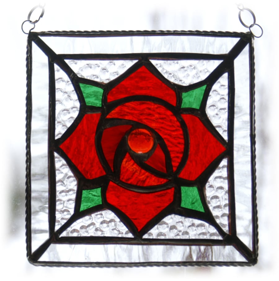 Rose Square Stained Glass Picture Suncatcher 