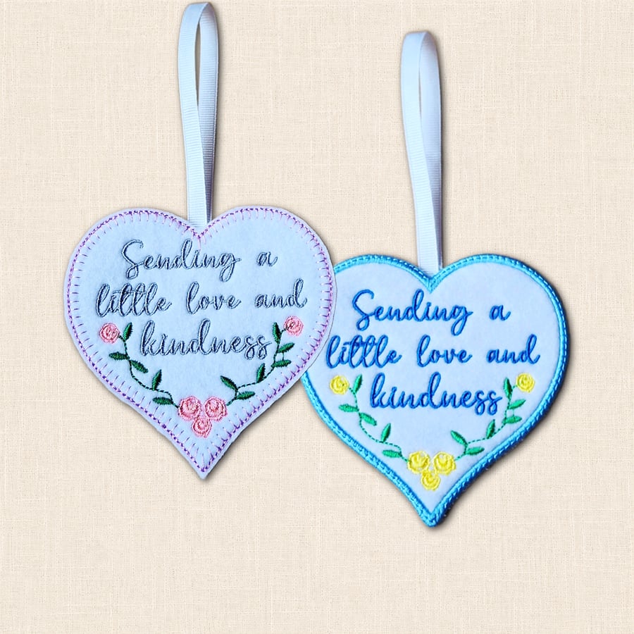 Sending a Little Love and Kindness Heart Hanger - Embroidered Decoration
