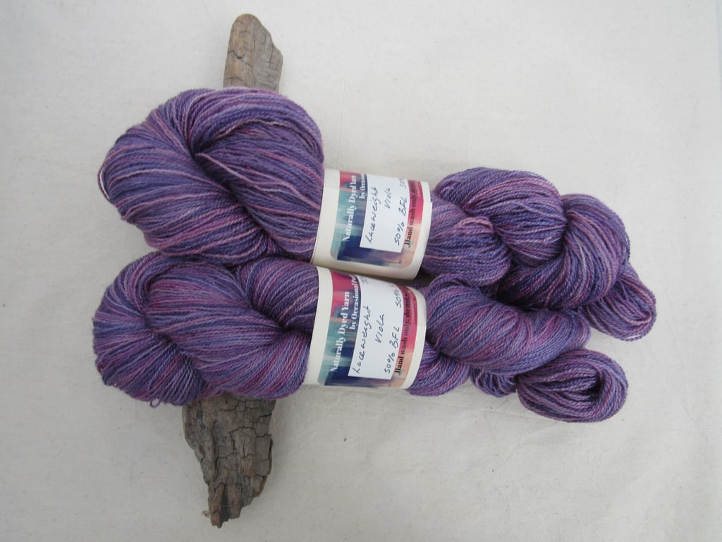 100g Viola BFL Silk Blend Space Dyed Natural Dye Laceweight Yarn