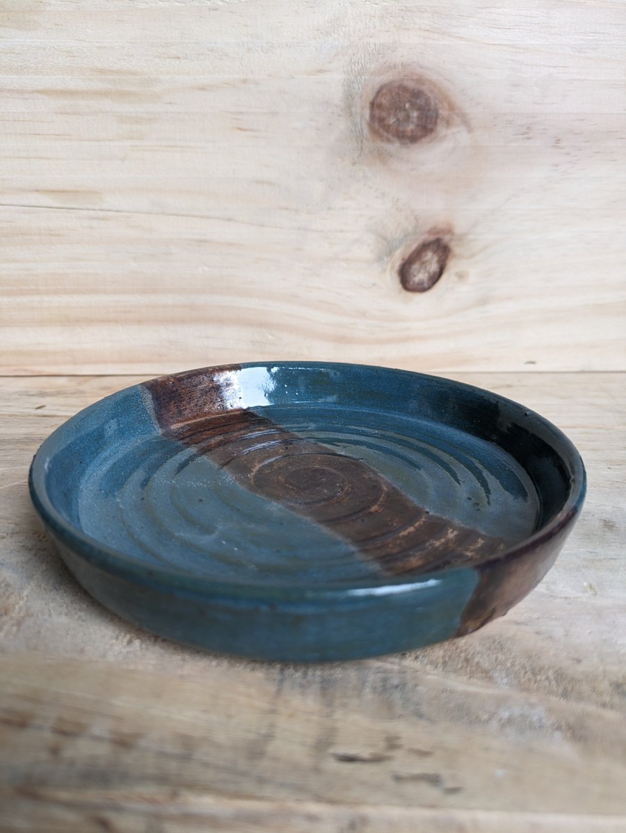 Olive dish (dark tourmaline green & copper)