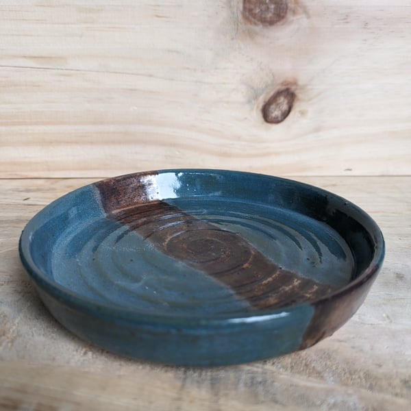 Olive dish (dark tourmaline green & copper)