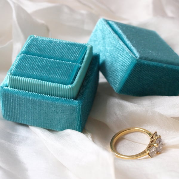 Aqua Turquoise Velvet Ring Box for Engagement, Wedding or Heirloom Ring