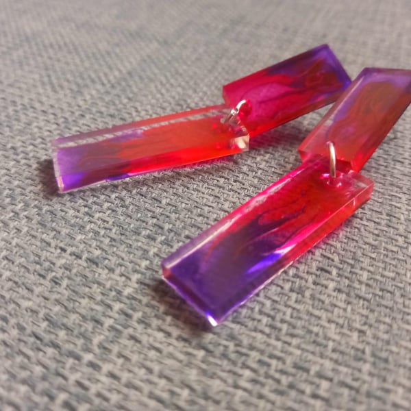 Large Pink and Purple Infero Square Dangle Stud Earrings
