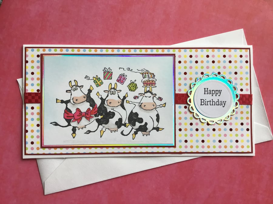 Three Cows Birthday Card with Cake