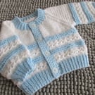 14" White & Blue Newborn Boys Round Neck Cardigan 