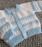 14" White & Blue Newborn Boys Round Neck Cardigan 