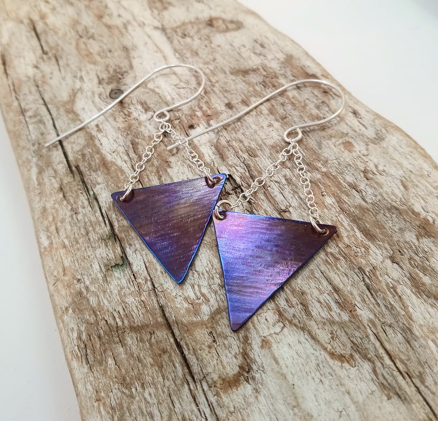 Titanium and Sterling Silver Triangular Earrings - UK Free Post