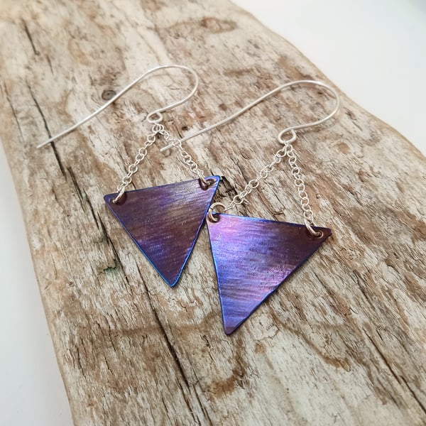 Titanium and Sterling Silver Triangular Earrings - UK Free Post