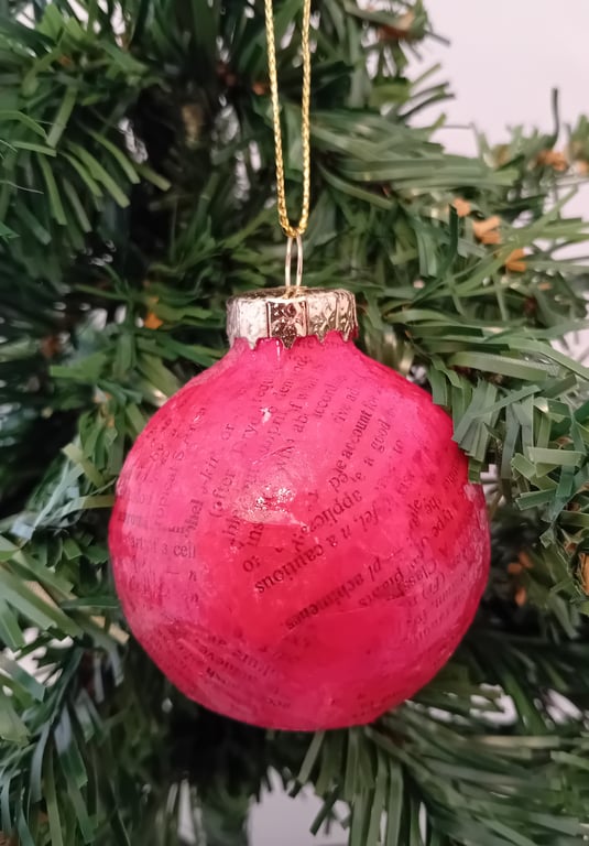 Upcycled Tissue Paper Christmas Bauble - Red