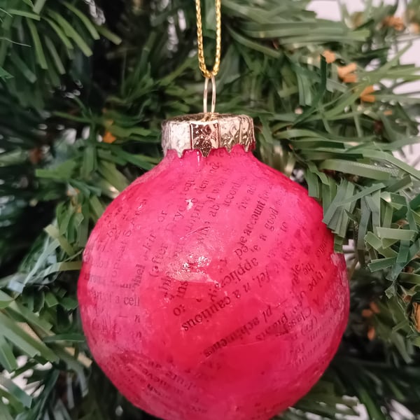 Upcycled Tissue Paper Christmas Bauble - Red