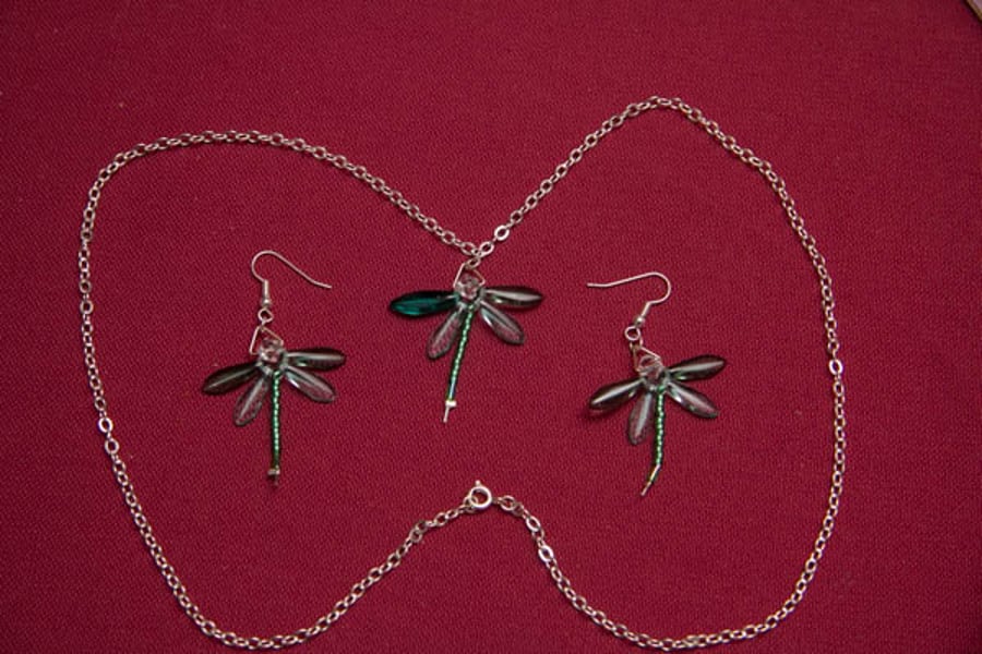 Dragonfly Necklace and Earrings