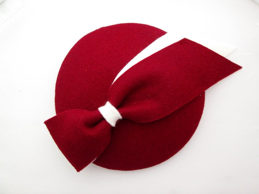 Wine Red Cocktail Hat - Bridesmaid Hat, Wedding Accessory, Felt Fascinator