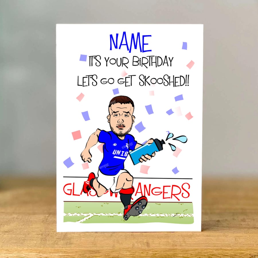 Personalised nico raskin Rangers Football Birthday Card, dad, son , brother, mum