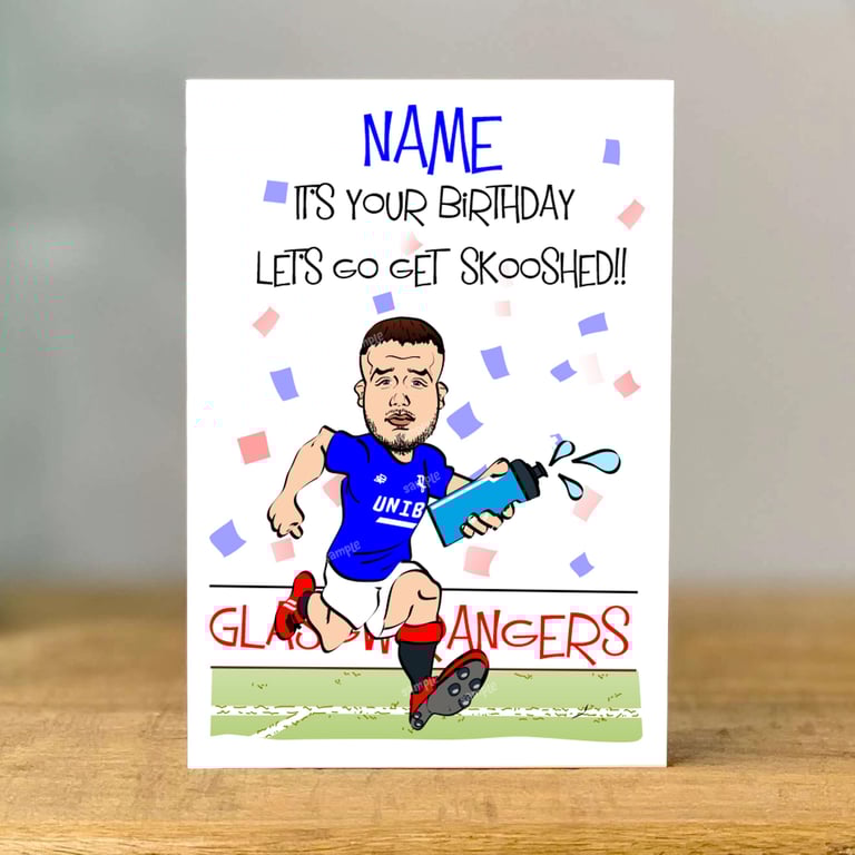 Personalised nico raskin Rangers Football Birthday Card, dad, son , brother, mum