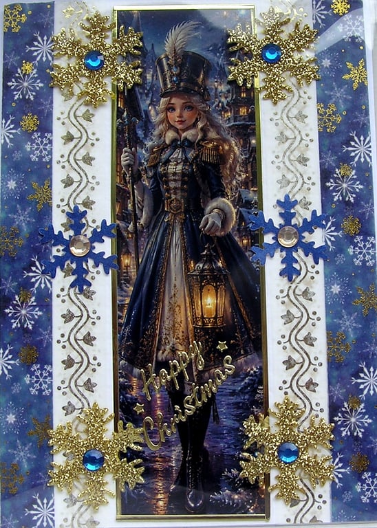 Hand Crafted Decoupage Chistmas Card - Happy Christmas (3386) Nutcracker Girl
