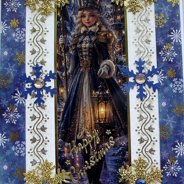 Hand Crafted Decoupage Chistmas Card - Happy Christmas (3386) Nutcracker Girl