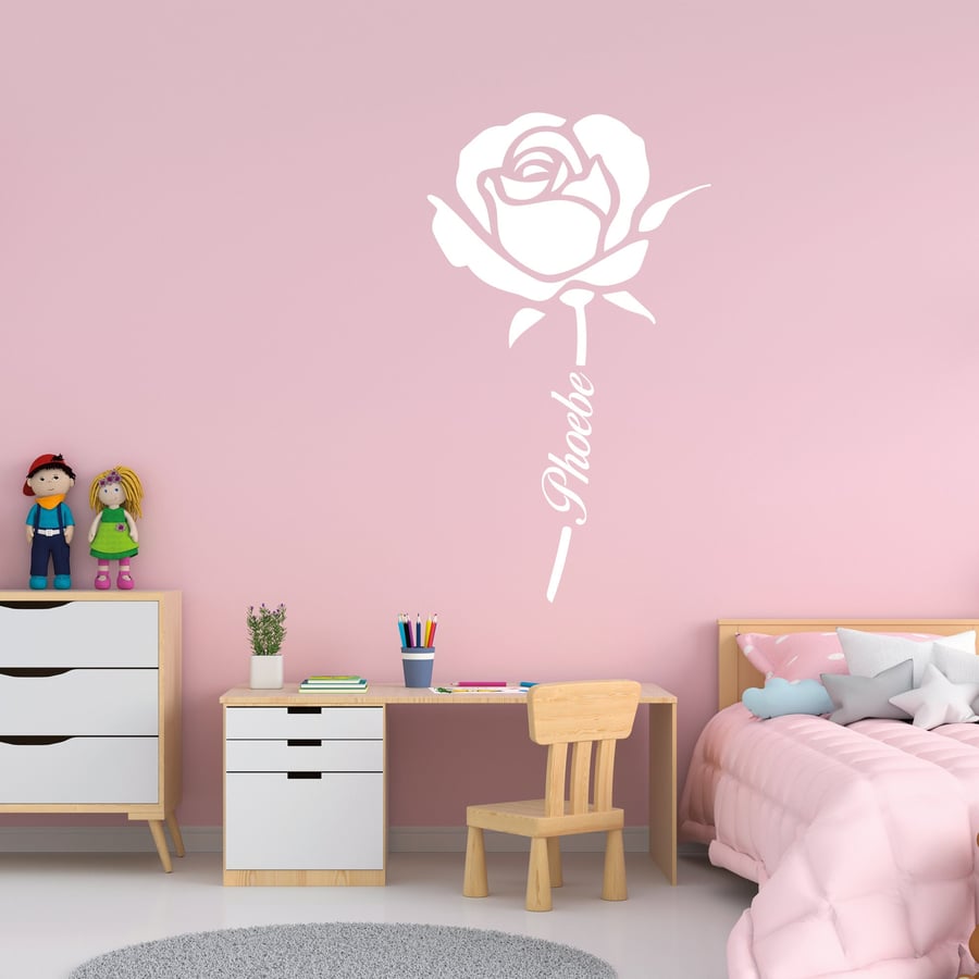 Personalised Rose Name Wall Sticker Custom Floral Design Home Decor