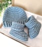Newborn Crochet Baby Beanie Hat & Booties Gift Set - North Sea Blue 