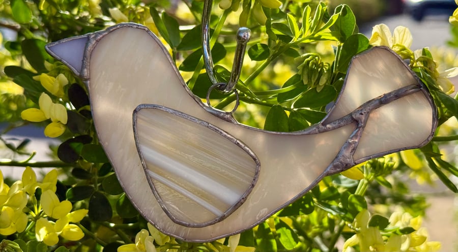 Stained Glass Dove Suncatcher - Cream handmade decoration
