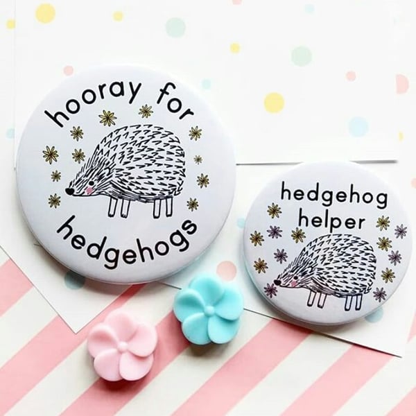 hedgehog helper badge set  - handmade 45mm and 58mm hedgehog badge