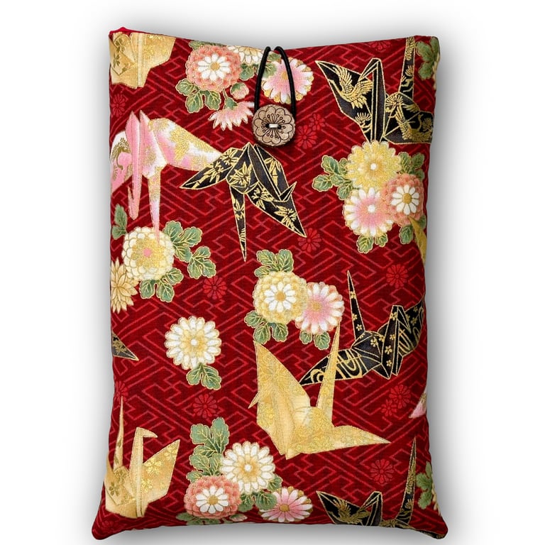 Origami Crane Book Sleeve – Japanese Cotton Book Protector with Coconut Button