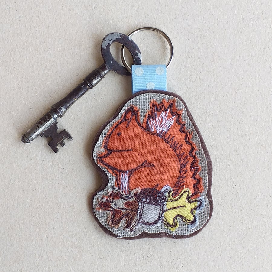 Keyring with Embroidered Squirrel