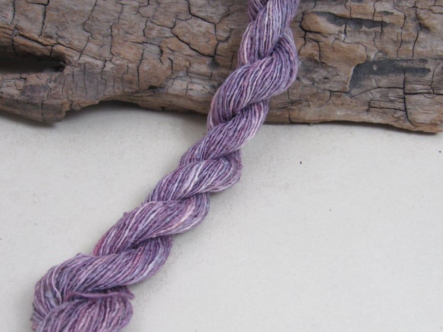 40m Natural Cochineal and Indigo Dye Lilac Bourette Noil Silk Single Ply Thread