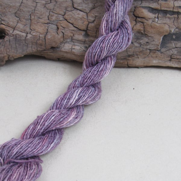 40m Natural Cochineal and Indigo Dye Lilac Bourette Noil Silk Single Ply Thread