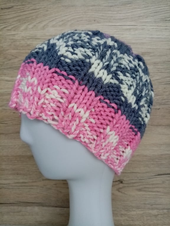 Merino Fair Isle Style Stretch Hats, Hand-Knitted Nordic Style Hats