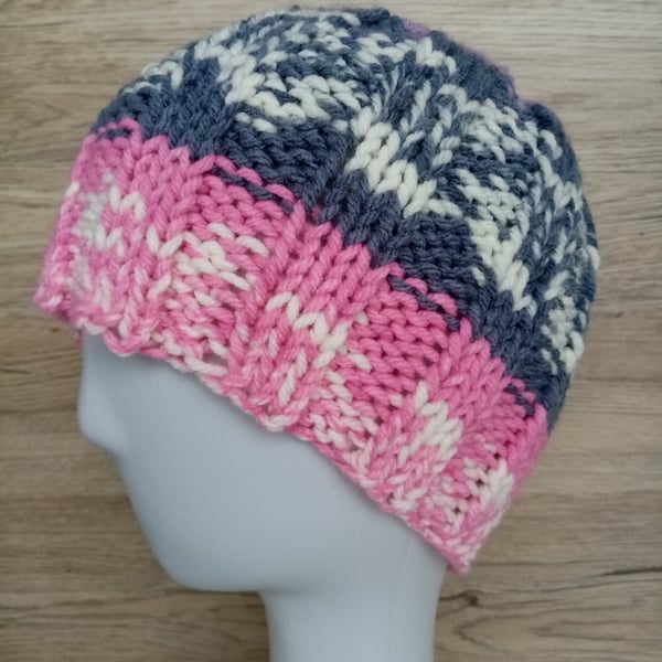 Merino Fair Isle Style Stretch Hats, Handmade Stretch Hats