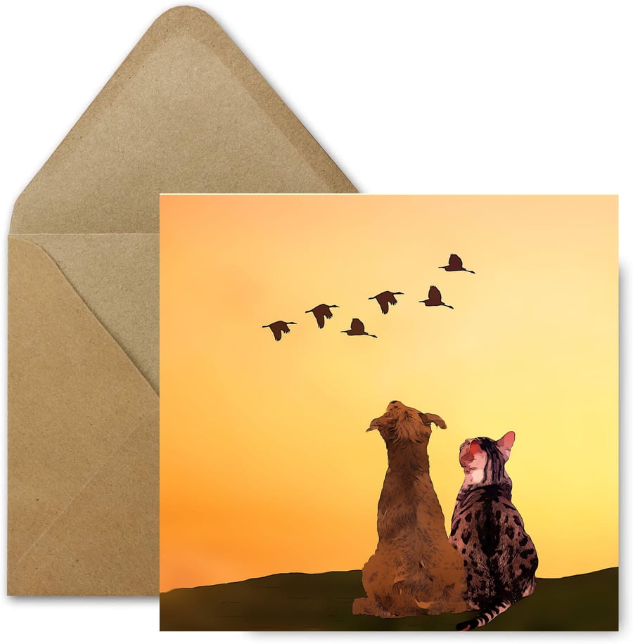 Cat and Dog, Greeting, Birthday, Card