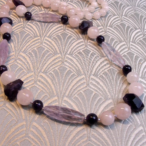 Long Pink Necklace, Long Semi-Precious Stone Necklace. Pink Necklace CC50