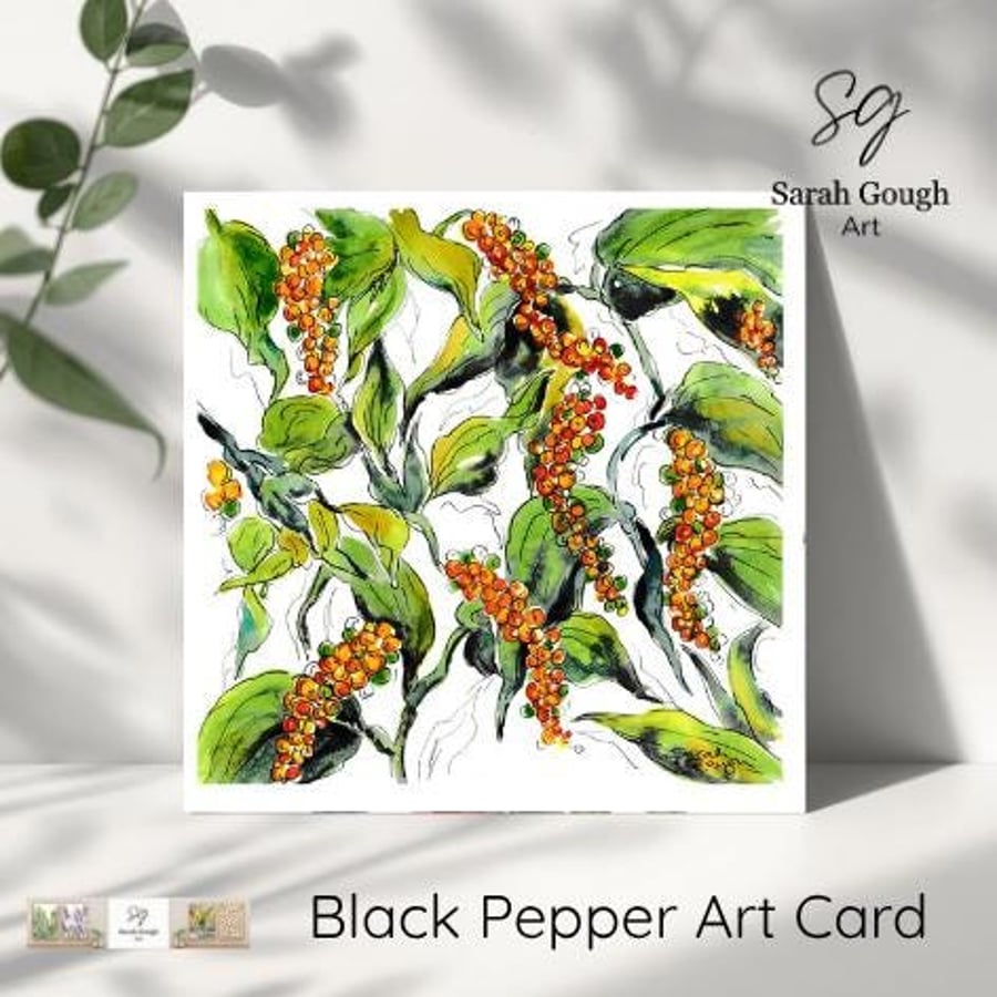 Black Pepper - Art Card - Square Blank - Original Watercolour with Envelope