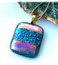 Dichroic Glass Pendant 277 Pink Emerald Handmade with gold plated chain - Image 3