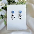 Polymer Clay Polka Dot Earrings - Blue Disc Geometric Diamond Dangles