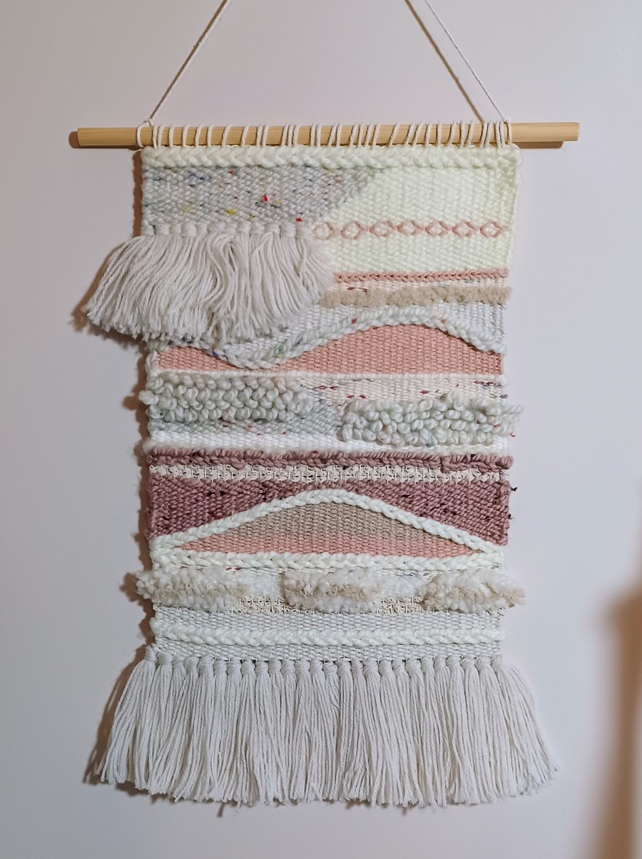 Handwoven wall hanging, abstract with tassels